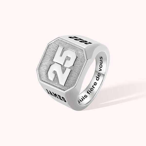 Bague de Chevalière Personnalisée avec Nom et Numéro d'Équipe Basket-ball Football Bijoux de Sport Cadeau d'Anniversaire pour les Passionnés de Sport