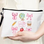 Trousse de Maquillage avec Bracelet Personnalisée avec Nom Motif Noeud Papillon Crayon Pomme Cadeau Remerciement Rentrée Scolaire pour Enseignant