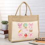 Sac en Toile de Jute Personnalisé avec Nom Motif Noeud Papillon Cadeau Remerciement Rentrée Scolaire pour l'Enseignant