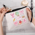 Trousse de Maquillage avec Bracelet Personnalisée avec Nom Motif Noeud Papillon Crayon Pomme Cadeau Remerciement Rentrée Scolaire pour Enseignant