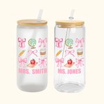 Personalized Pencil Coquette Bow Pink Bow-tie Glass Tumbler with Name Appreciation Back to School Gift for Teacher