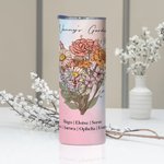 Gepersonaliseerde Geboortebloem Boeket 20oz Food-grade Roestvrij staal Skinny Tumbler met titel en namen Moederdag Verjaardagscadeau voor oma Moeder