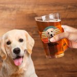 Personalized Retro Sunset Rainbow Star Floral Pet Photo 16oz Beer Glass with Name Christmas Birthday Gift for Men Women Pet Lovers