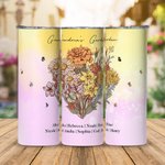 Gepersonaliseerde Geboortebloem Boeket 20oz Food-grade Roestvrij staal Skinny Tumbler met titel en namen Moederdag Verjaardagscadeau voor oma Moeder