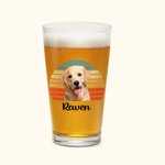 Personalized Retro Sunset Rainbow Star Floral Pet Photo 16oz Beer Glass with Name Christmas Birthday Gift for Men Women Pet Lovers