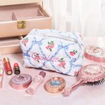 Personalised Embroidered Bow Floral Makeup Bag with Name Travel Essentials Anniversary Birthday Gift for Her