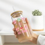 Personalized Pencil Coquette Bow Pink Bow-tie Glass Tumbler with Name Appreciation Back to School Gift for Teacher