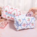 Personalised Embroidered Bow Floral Makeup Bag with Name Travel Essentials Anniversary Birthday Gift for Her