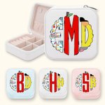 Personalized Doodle Monogram Leather Jewelry Case Portable Travel Essentials Teacher's Day Appreciation Gift for Teacher