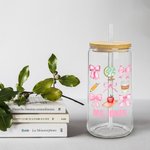 Personalized Pencil Coquette Bow Pink Bow-tie Glass Tumbler with Name Appreciation Back to School Gift for Teacher