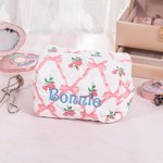 Personalised Embroidered Bow Floral Makeup Bag with Name Travel Essentials Anniversary Birthday Gift for Her