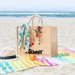 Personalizzato Hello Cute Cartoon Character Birth Flower Jute Tote Bag con nome Wedding Bride Party Summer Vacation Gift for Women