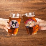 Personalized Retro Sunset Rainbow Star Floral Pet Photo 16oz Beer Glass with Name Christmas Birthday Gift for Men Women Pet Lovers