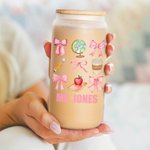 Personalized Pencil Coquette Bow Pink Bow-tie Glass Tumbler with Name Appreciation Back to School Gift for Teacher