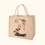 Personalizzato Hello Cute Cartoon Character Birth Flower Jute Tote Bag con nome Wedding Bride Party Summer Vacation Gift for Women
