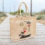 Personalizzato Hello Cute Cartoon Character Birth Flower Jute Tote Bag con nome Wedding Bride Party Summer Vacation Gift for Women