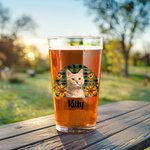 Personalized Retro Sunset Rainbow Star Floral Pet Photo 16oz Beer Glass with Name Christmas Birthday Gift for Men Women Pet Lovers