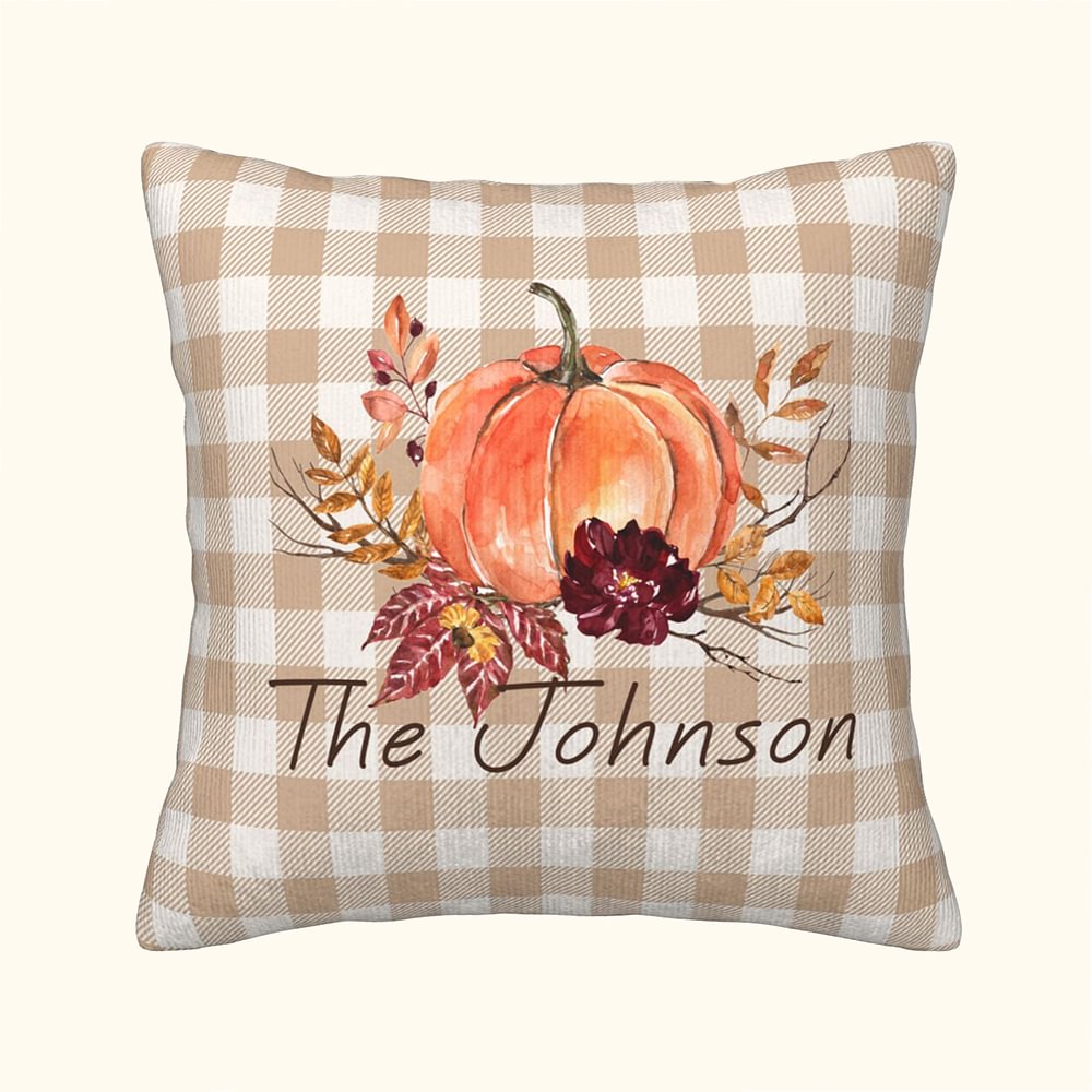 Taie d'Oreiller Personnalisée avec Nom Motif Citrouille Décoration d'Intérieur Cadeau Anniversaire pour la Famille
