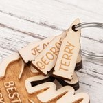 Personalized Deer Head Best Buckin Dad Engraved Wooden Keychain with Bullet Charm and Name Funny Birthday Father's Day Gift for Dad Grandpa