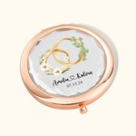 Miroir de Maquillage Compact Personnalisé avec Nom Date Fleur et Feuille de Naissance Cadeau de Mariage pour Femmes Mariée