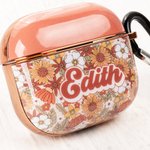 Personalised Boho Groovy Flowers Aesthetic Name AirPods Case with Keychain Birthday Gift for Girls