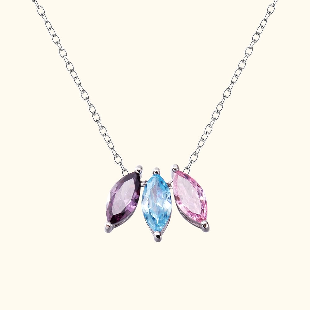 Colier de Famille Personnalisé 1-8 Pierres de Naissance en Forme de Feuille Style Marquise Cadeau d'Anniversaire pour Femme