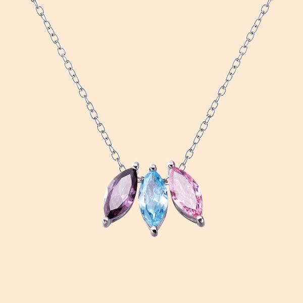 Colier de Famille Personnalisé 1-8 Pierres de Naissance en Forme de Feuille Style Marquise Cadeau d'Anniversaire pour Femme