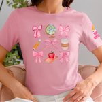 Personalised Coquette Bow Pencil Apple Globe T-shirt Sweatshirt with Name Multicolor Available Back to School Appreciation Gift for Teacher