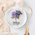 Personalised Birth Flower Bouquet Graduation Cap Ceramic Jewellery Dish with Name and Year Graduation Gift for Her