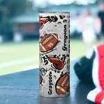 Personalized Leopard Print Football Design 20oz Skinny Tumbler with Name Number Straw and Brush Birthday Match Day Gift for Football Lover Player