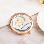 Miroir de Maquillage Compact Personnalisé avec Nom Date Fleur et Feuille de Naissance Cadeau de Mariage pour Femmes Mariée