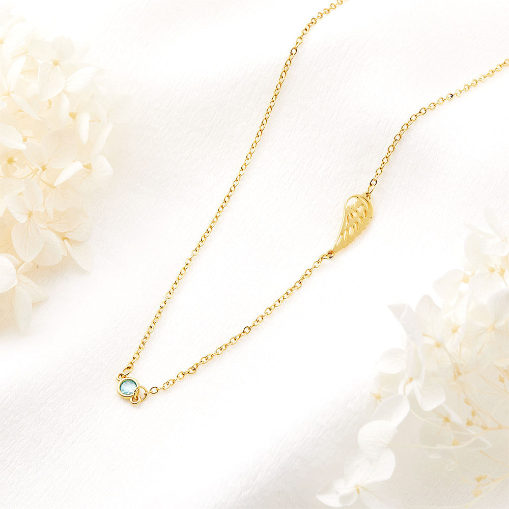 Collier d'Aile d'Ange Minimaliste Personnalisé avec Pierre de Naissance Cadeau de Sympathie pour Perte d'un Être Cher