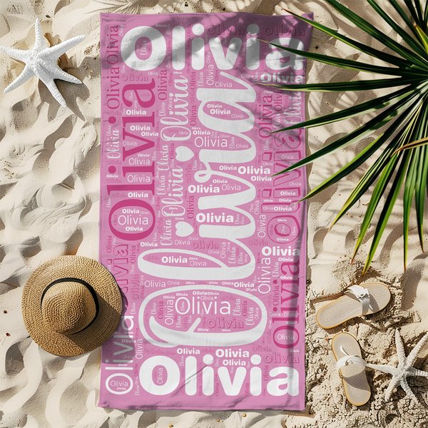 Gepersonaliseerde kleurrijke herhalende naam sneldrogend oversized microvezel strandhanddoek zomer reizen essentieel cadeau voor vrouwen