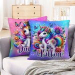 Personalizzato Rainbow Butterfly Floral Fantasy Baby Unicorn Throw Pillow Cover con nome Compleanno Regalo per bambini amanti degli unicorni