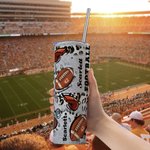 Personalized Leopard Print Football Design 20oz Skinny Tumbler with Name Number Straw and Brush Birthday Match Day Gift for Football Lover Player