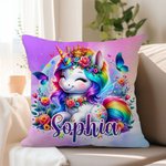 Personalizzato Rainbow Butterfly Floral Fantasy Baby Unicorn Throw Pillow Cover con nome Compleanno Regalo per bambini amanti degli unicorni