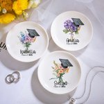 Personalised Birth Flower Bouquet Graduation Cap Ceramic Jewellery Dish with Name and Year Graduation Gift for Her