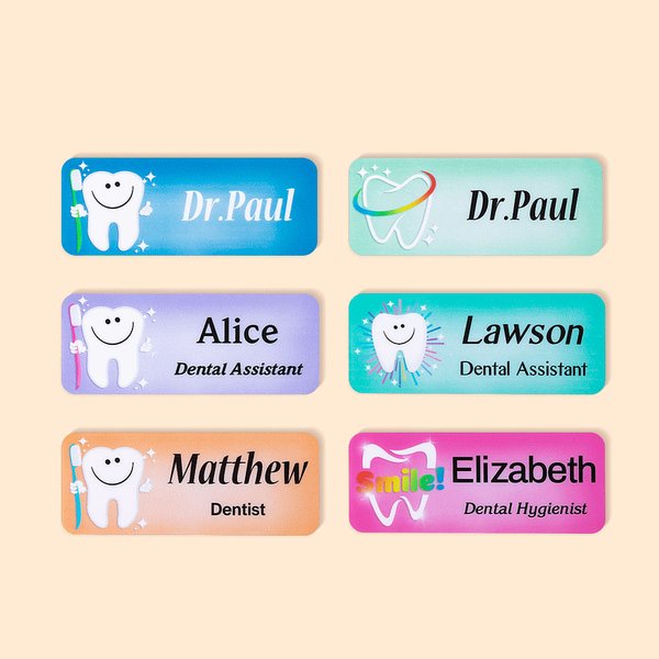 Personalised Cute Tooth Design Dentist Name Badge with Text Birthday Appreciation Gift for Dental Staff