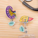Personalized Anatomical Heart Brain Lungs Retractable Badge Reel with Name Charm and Badge Buddy Gift for Nurse Doctor Medical Student