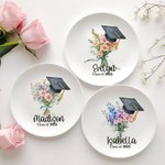 Personalised Birth Flower Bouquet Graduation Cap Ceramic Jewellery Dish with Name and Year Graduation Gift for Her