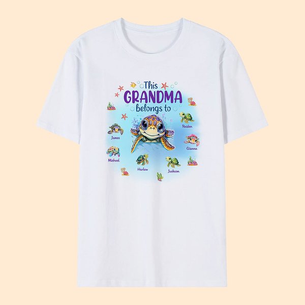 Gepersonaliseerd This Grandma Mom Belongs To 1-7 Cute Turtles 100% Katoenen T-shirt Verjaardagscadeau voor kind moeder