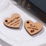 Personalized Set of 20 Wooden Heart Tags with Engraved Text Baby Shower Wedding Party Favor Gift for Newborn Couple