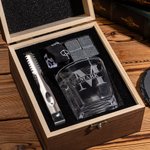 Personalised Old Fashioned Rocks Whiskey Glass Set in Wooden Box with Engraved Monogram Birthday Wedding Gift for Husband Groomsmen