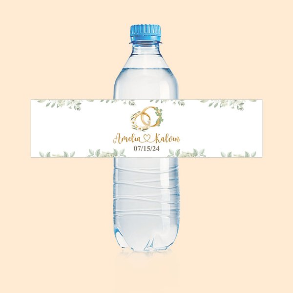 Personalisierte wasserdichte Geburt Blume Blätter Ringe Design Wasserflasche Etiketten Satz von 20 Braut Dusche Verlobung Hochzeit Geschenk für Paare