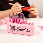 Personalised Multicolor 3D Printed 17 Hole Crochet Hook Storage Box Pull-out Display Stand with Name Mother's Day Birthday Gift for Knitting Lovers
