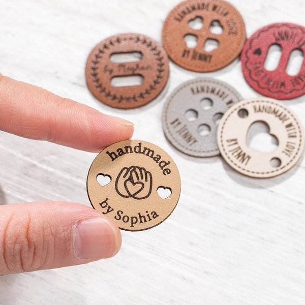 Personalized Handmade with Love Leather Button Set of 10 Clothing Hat Labels with Engraved Name Birthday Gift for Knitting Crocheting Lovers