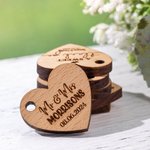 Personalized Set of 20 Wooden Heart Tags with Engraved Text Baby Shower Wedding Party Favor Gift for Newborn Couple