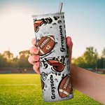 Personalized Leopard Print Football Design 20oz Skinny Tumbler with Name Number Straw and Brush Birthday Match Day Gift for Football Lover Player