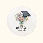 Personalised Birth Flower Bouquet Graduation Cap Ceramic Jewellery Dish with Name and Year Graduation Gift for Her