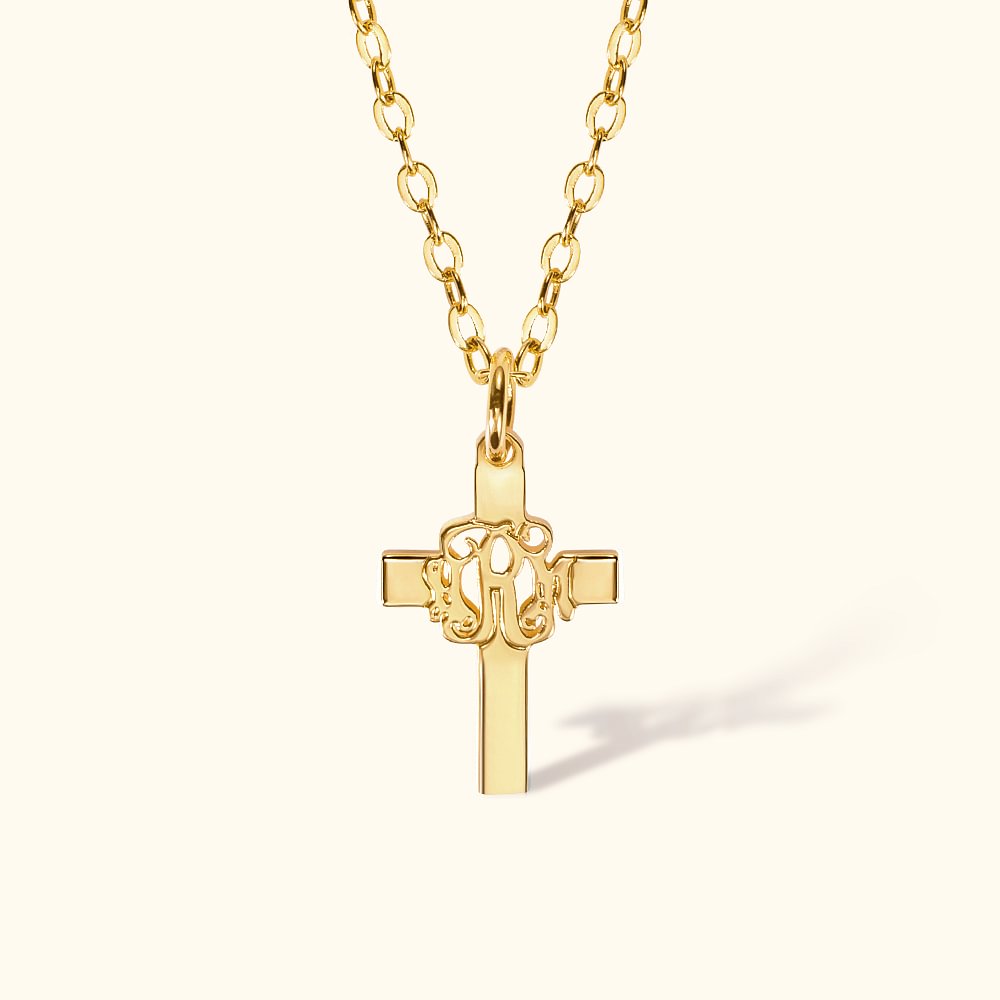 Collier de Croix avec Monogramme Personnalisé Bijoux Religieux Cadeau Baptême pour Femme Chrétienne